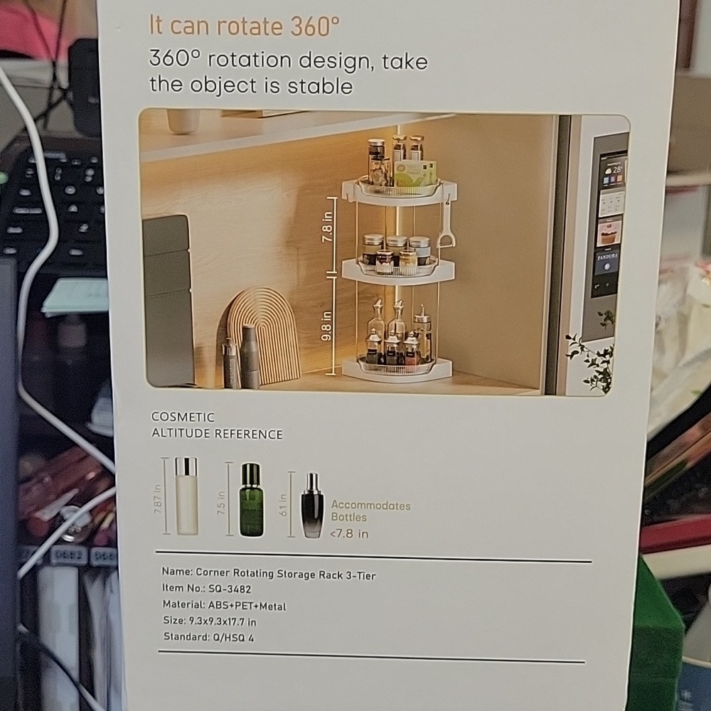 Corner Rotating Storage Rack 3-Tier SQ-3482 New In Box - Picture 4 of 5